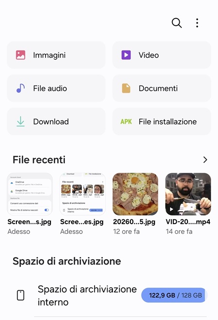 Spazio archiviazione smartphone